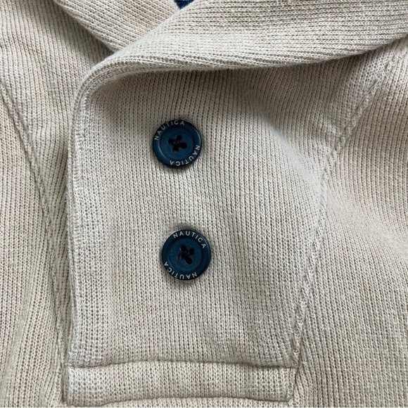 Nautica Tan Shawl Neck Pullover Sweater Medium Fall Winter Casual Classic - Picture 2 of 8